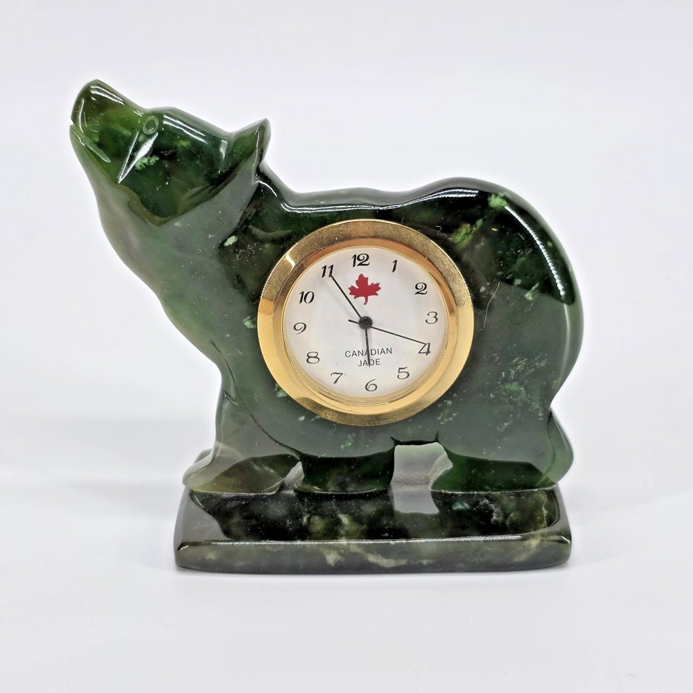 British Columbia Canadian Jade Bear Clock Hand Carved BC Nephrite Green Stone - Picture 3 of 10